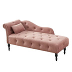 Chaise longue moderna da 60,6" in velluto con bottoni trapuntati, gambe in legno massello e borchie decorative