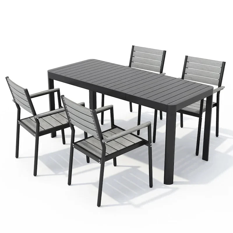 Ensemble de salle à manger de patio extérieur en aluminium de 5/7 pièces, chaises empilables et table extensible