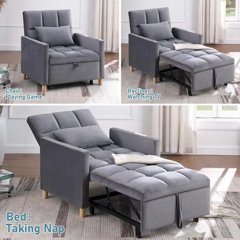 Poltrona letto trasformabile Aukfa, poltrona singola con cuscino