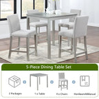 Set da pranzo moderno da 5 pezzi con tavolo quadrato ad altezza bancone e 4 sedie imbottite