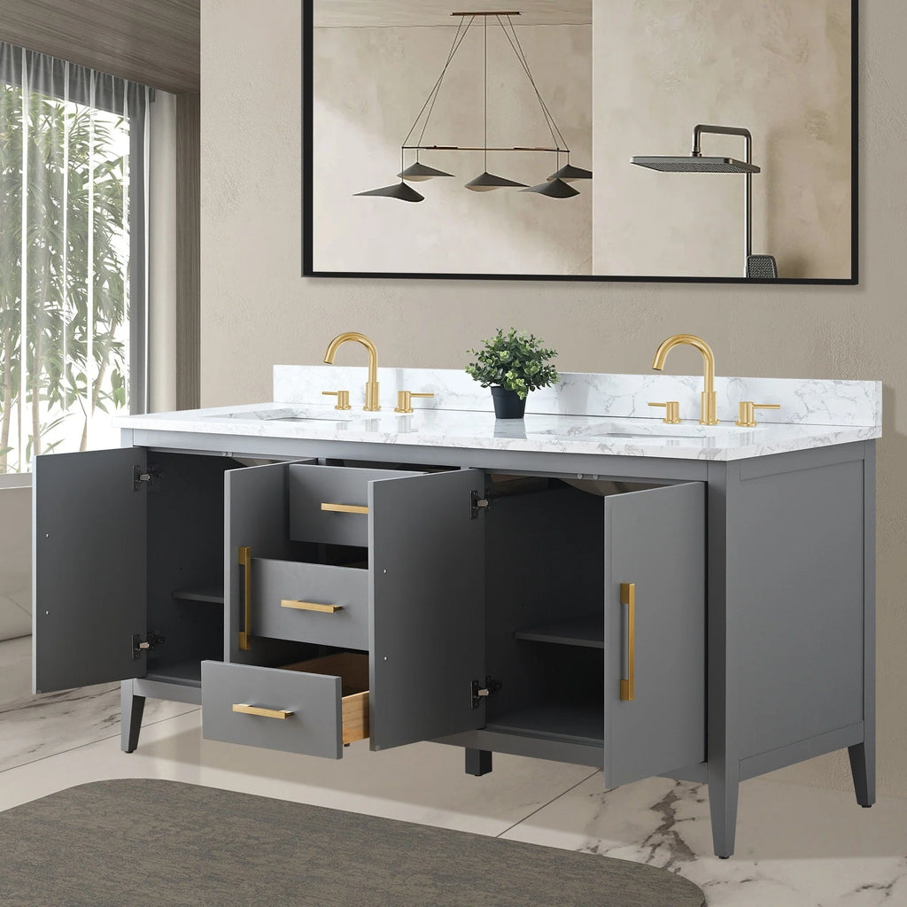 Meuble-lavabo Vanity Art 72 à double vasque avec plateau en marbre reconstitué