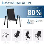 Chaises de patio, ensemble de 4 ou 6 chaises de salle à manger d’extérieur empilables, légères et résistantes à toutes les intempéries, en textilène, avec accoudoirs, pour jardin et terrasse de piscine