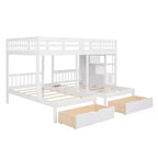 Lit superposé Whisen avec lit double au-dessus de deux lits une place, lit superposé triple en bois avec tiroirs et barrières de sécurité