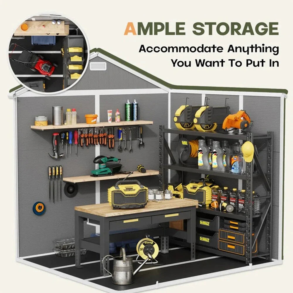 Abri de rangement extérieur en plastique et résine tout temps avec plancher, remise à outils Spire, 6 pi x 4 pi/6 pi x 8 pi/8 pi x 6 pi/8 pi x 10 pi