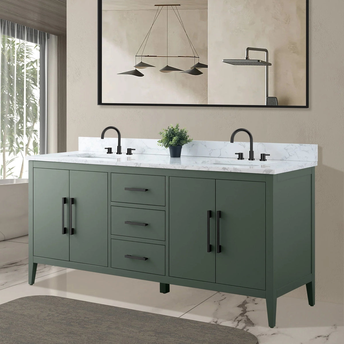 Meuble-lavabo Vanity Art 72 à double vasque avec plateau en marbre reconstitué