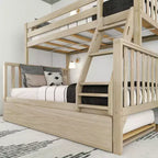 Letto a castello Max & Lily, singolo sopra matrimoniale con letto estraibile, in legno massello e stile scandinavo, per bambini