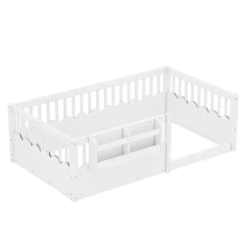 Lit cabane Montessori simple en bois Bellemave pour enfants, avec barrière surélevée et bibliothèque, pour filles et garçons