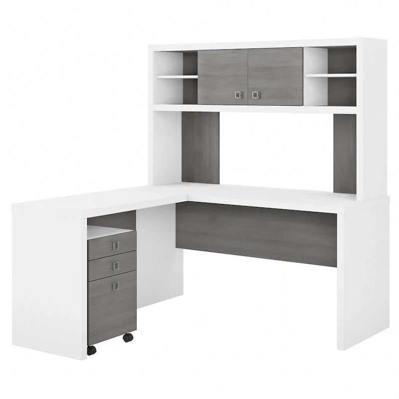 Bureau d’angle Echo en L avec surmeuble et tiroirs