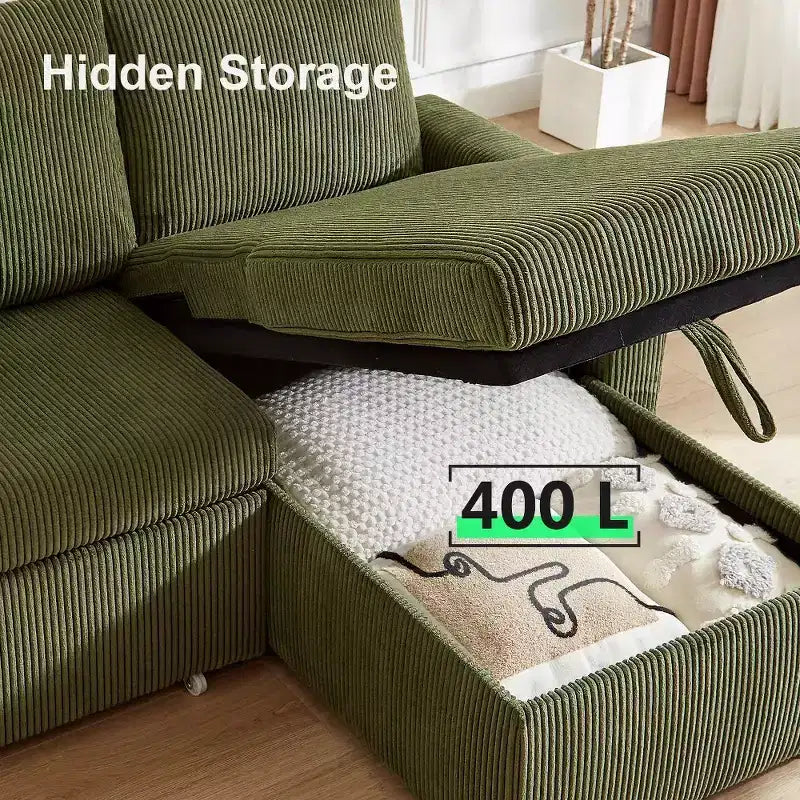 Dyonery 81-Sitzer-Schlafsofa, L-förmiges Ausziehsofa mit wendbarer Recamiere mit Stauraum, USB-Anschluss und verstellbarer Rückenlehne