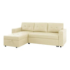 Divano componibile reversibile trasformabile con letto estraibile, chaise longue con contenitore nascosto e gambe resistenti