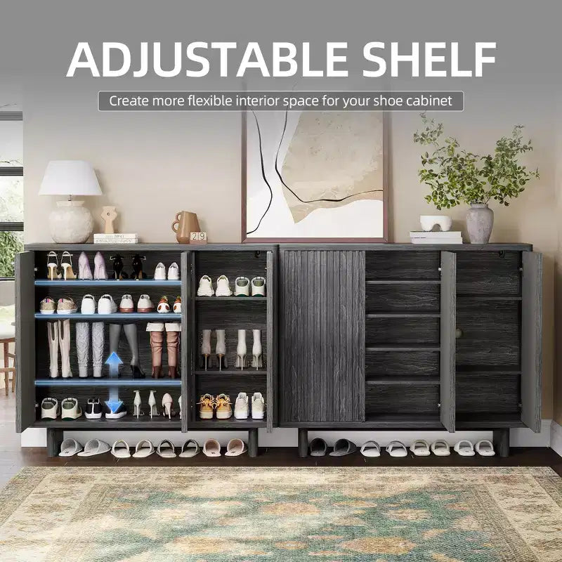 Meuble à chaussures Acekool 46 avec porte rainurée, meuble de rangement à 5 niveaux, banc d’entrée rustique pour couloir, hauteur de 41.5