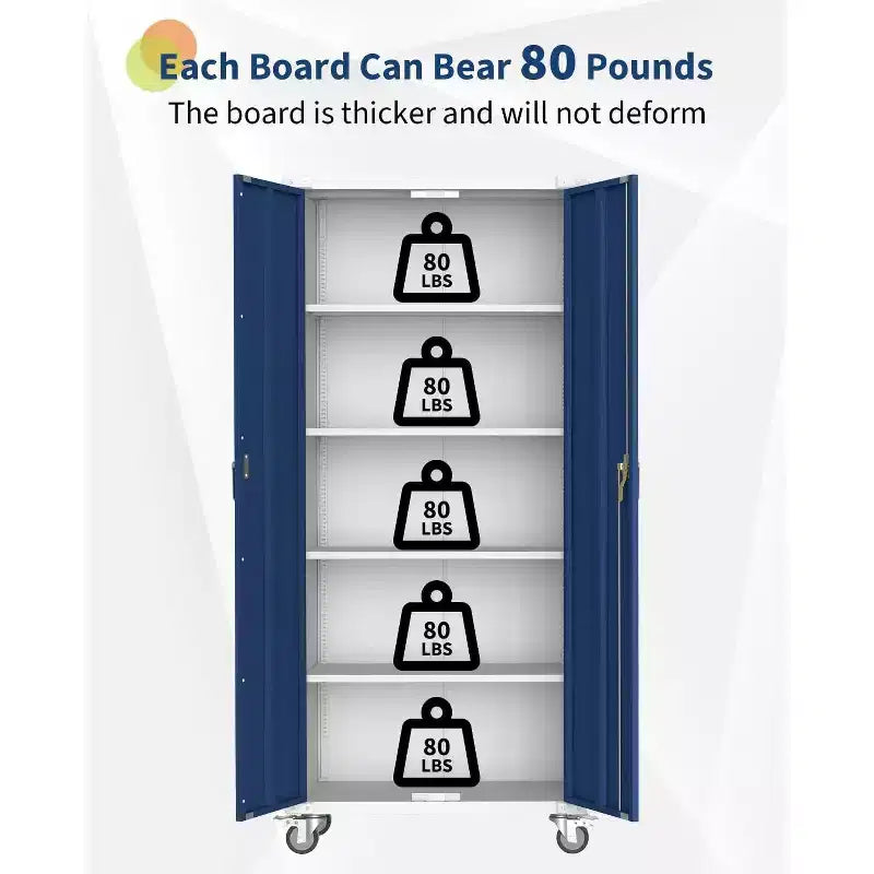 Armoire de rangement en acier de 71 pouces avec portes verrouillables et 4 étagères réglables, meuble métallique robuste pour abri d’auto/bureau/garde-manger, conception antirouille