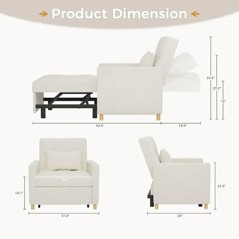 Poltrona divano letto 3 in 1 AECOJOY con cuscino e schienale convertibile