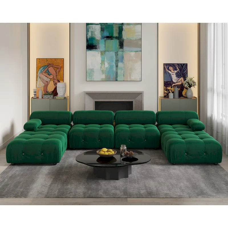 Divano modulare componibile trasformabile da 138", divani in velluto minimalisti a U
