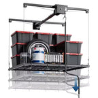 Scaffale regolabile per ripostiglio da garage per carichi pesanti, montato a soffitto con blocco di sicurezza, portata di 250 libbre per contenitori, attrezzi, biciclette e garage