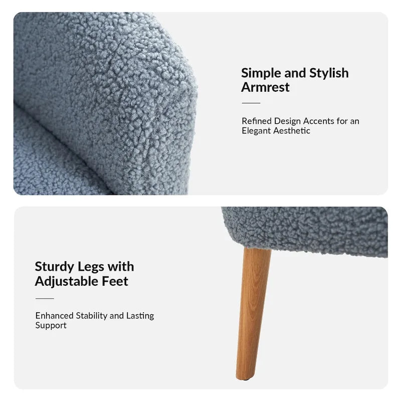 Fauteuil bouclé moderne Sheila de 30 W avec pieds en bois massif, lot de 2, par HULALA HOME