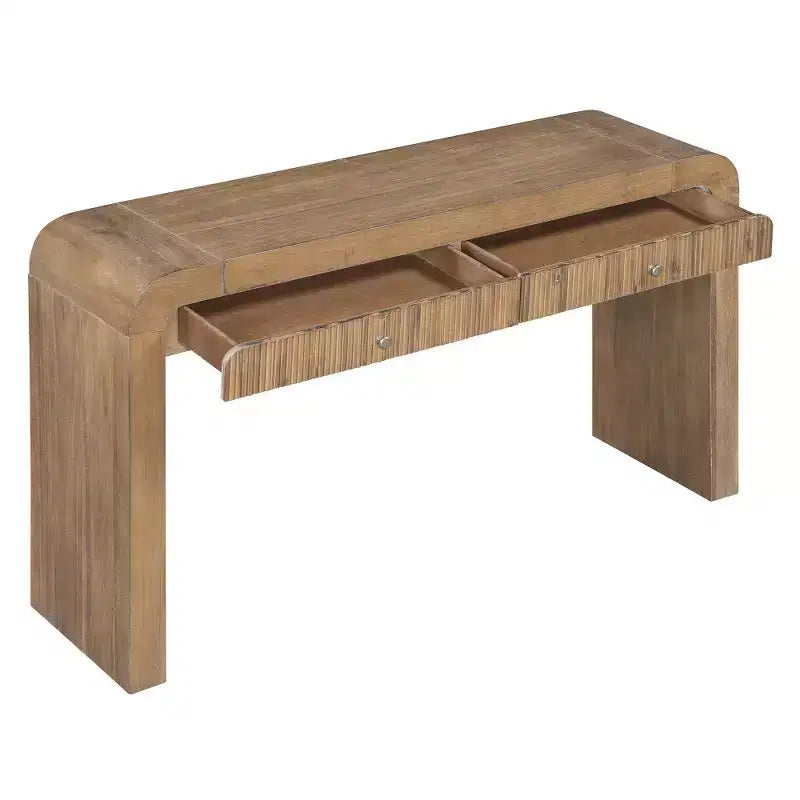 Table console rustique Whisen, table d’entrée et table d’appoint avec façade de tiroir cannelée