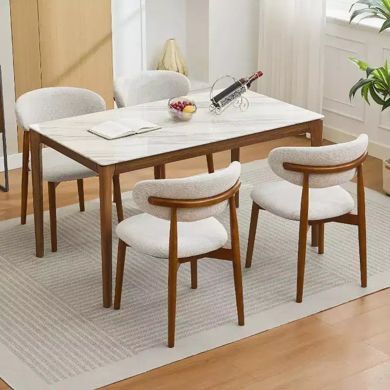 Ensemble de 4 chaises de salle à manger, chaises rembourrées modernes du milieu du siècle, chaises de cuisine style ferme avec assise en tissu rembourrée et pieds en bois, beige