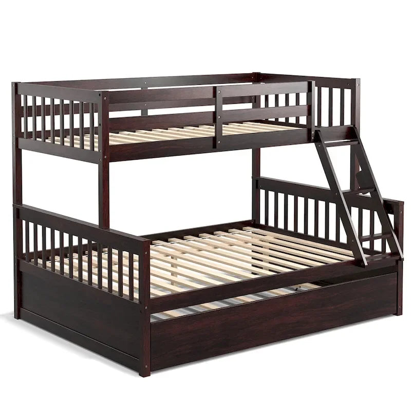 Letto a castello Gymax con letto singolo sopra un letto matrimoniale, estraibile singolo e piattaforma convertibile