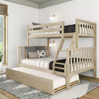 Letto a castello Max & Lily, singolo sopra matrimoniale con letto estraibile, in legno massello e stile scandinavo, per bambini