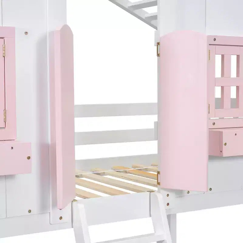 Letto a soppalco matrimoniale singolo a forma di casetta, letto rialzato in legno tipo casetta con scaletta e sponde di sicurezza per bambini