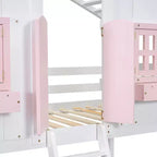 Letto a soppalco matrimoniale singolo a forma di casetta, letto rialzato in legno tipo casetta con scaletta e sponde di sicurezza per bambini