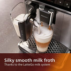 Macchina da caffè espresso premium, 12 caffè caldi/freddi, sistema LatteGo, macinacaffè in ceramica, nero cromato