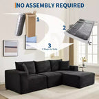 108 modernes Sofa, 3-Sitzer-Sofa in L-Form mit Polsterbezug und Kissen, Sofa mit tiefer Sitzfläche, keine Montage erforderlich