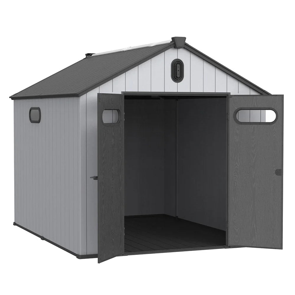 Abri de rangement extérieur en plastique et résine tout temps avec plancher, remise à outils Spire, 6 pi x 4 pi/6 pi x 8 pi/8 pi x 6 pi/8 pi x 10 pi