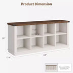 Libreria organizer con 8 scomparti, mobile orizzontale in stile rustico, libreria in legno da 62 pollici con vani portaoggetti per ingresso, libreria lunga e bassa per soggiorno