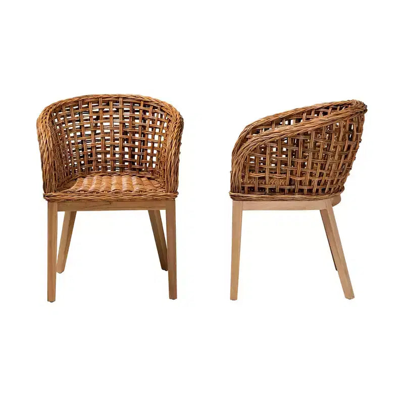 Ensemble de 2 chaises de salle à manger bali & pari Mario, en bois de teck et rotin au fini brun naturel, style bohème moderne