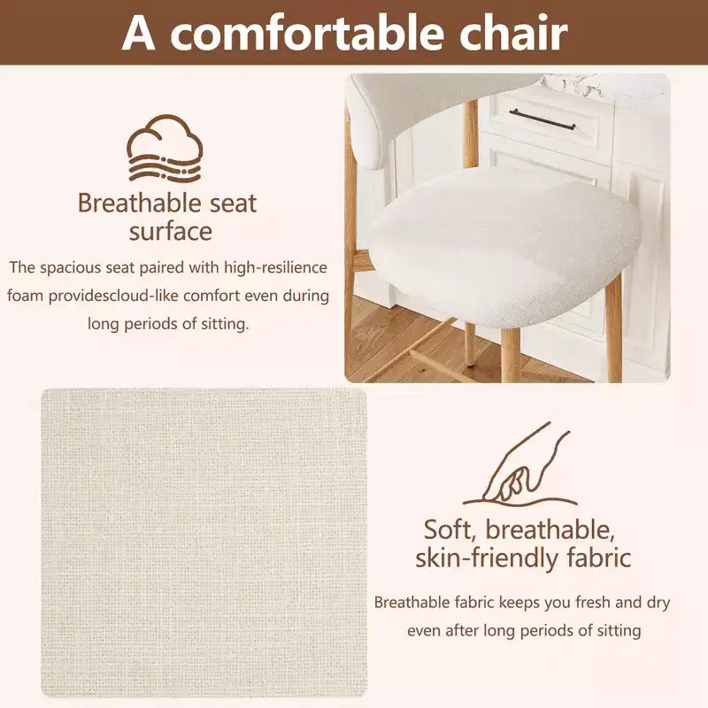 Tabouret de bar à hauteur de comptoir avec assise rembourrée et pieds en métal, chaise moderne de 26,3 pouces pour îlot de cuisine