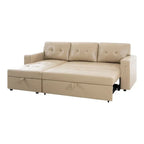 Divano componibile reversibile trasformabile con letto estraibile, chaise longue con contenitore nascosto e gambe resistenti
