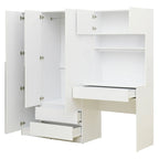 Armoire 3-en-1 avec coiffeuse, ensemble bureau, armoire de chambre avec 2 tiroirs, 3 portes et espace de rangement