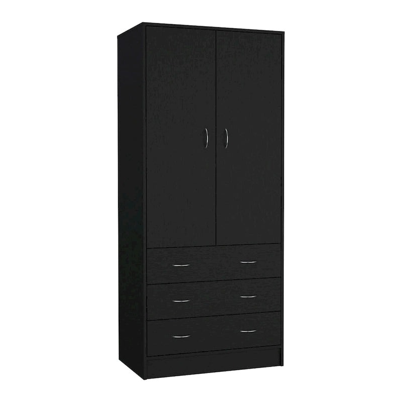 Armoire moderne à deux portes avec 3 tiroirs et 1 tringle pour chambre