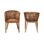 Ensemble de 2 chaises de salle à manger bali & pari Mario, en bois de teck et rotin au fini brun naturel, style bohème moderne
