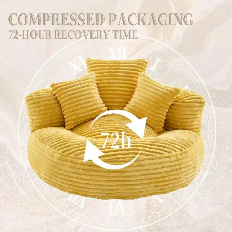 Sitzsack-Sofa für Erwachsene und Kinder, übergroßer Cord-Sitzsack mit 3 Kissen und Armlehne für Wohnzimmer oder Schlafzimmer