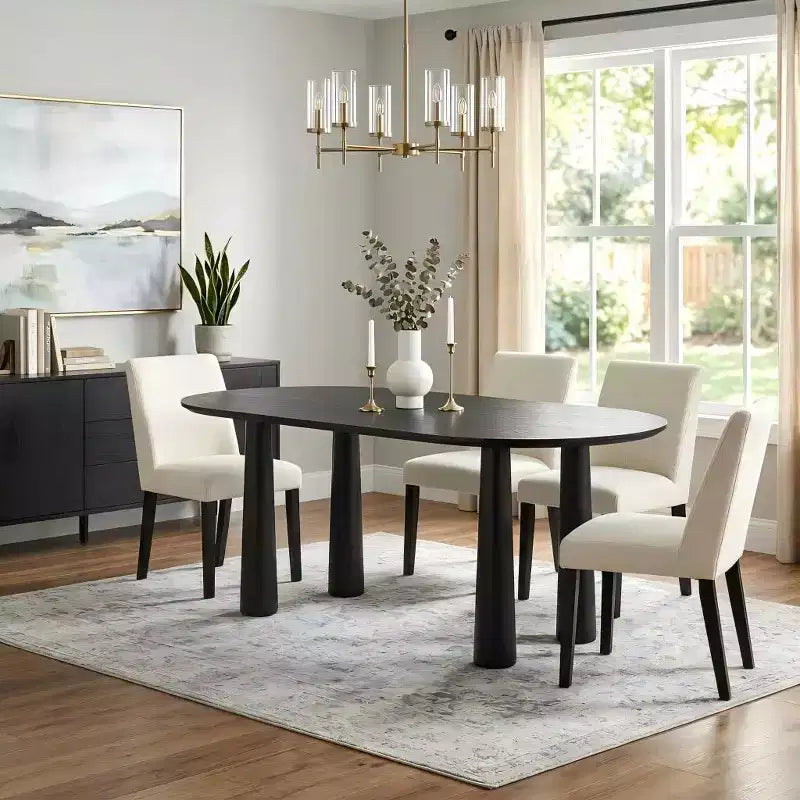 Tavolo da pranzo ovale in legno Dovelina da 67 con 4 gambe, tavolo da cucina moderno per 6 persone
