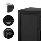 Armoire décorative haute de 62 po à porte en cannage noir, effet grain de bois, avec 12 étagères