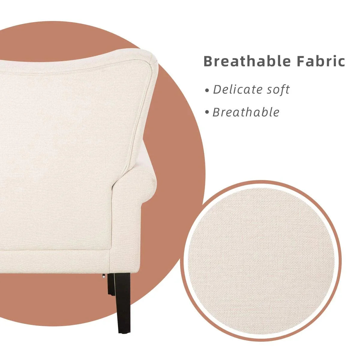 Fauteuil d’appoint moderne Erommy, fauteuil à dossier haut, canapé une place en tissu rembourré avec boutons et pieds en bois pour le salon