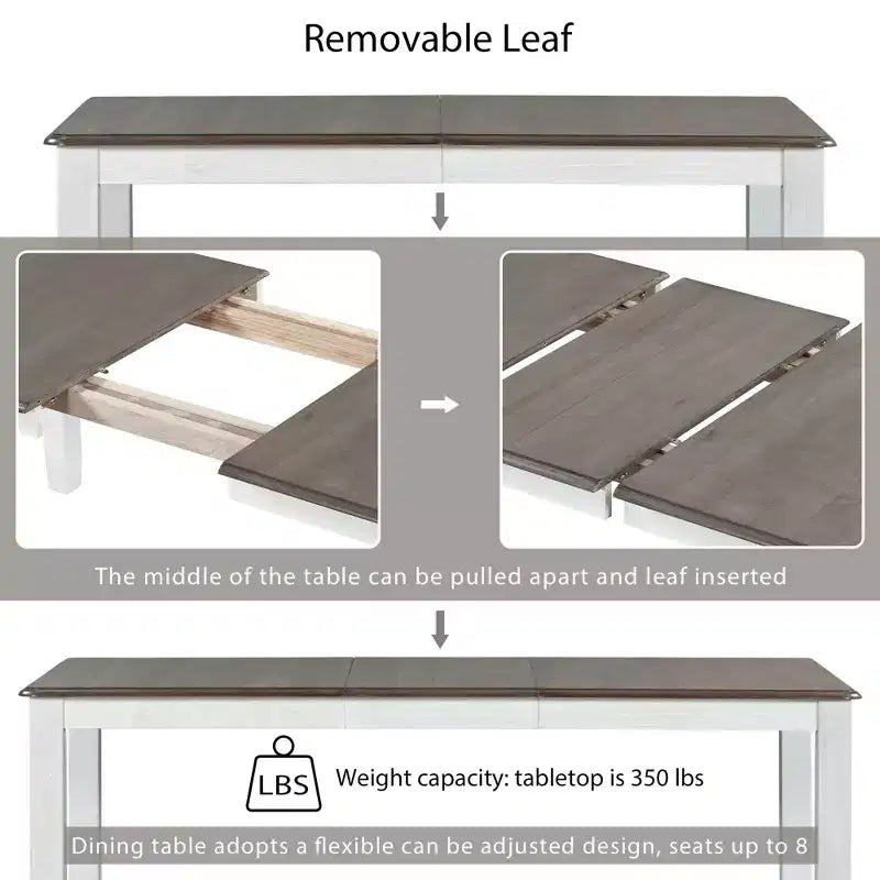 Ensemble de table à manger extensible de style champêtre pour 6 personnes, table rectangulaire et 6 chaises rembourrées