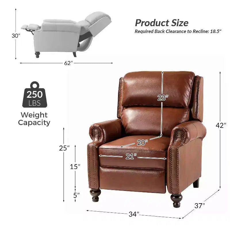 Set di 2 poltrone reclinabili moderne Elisabete con schienale ad ali in vera pelle e borchie decorative vintage per soggiorno e camera da letto| ART OF LIVING DESIGNS