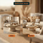 Tavolino da caffè rotondo LeisureMod Lunexa, tavolino decorativo con base a piedistallo in Fiberstone per uso interno o esterno, design scolpito con piedini antiscivolo