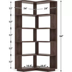 6-tier Corner Bookshelf, Space-saving Display Shelving Unit