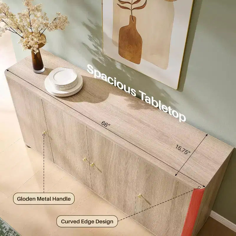 Credenza da cucina con 4 ante e ripiani, grande credenza moderna, mobile contenitore da 66 pollici per angolo caffè
