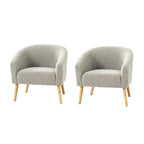 Fauteuil bouclé moderne Sheila de 30 W avec pieds en bois massif, lot de 2, par HULALA HOME