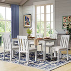 Ensemble de table à manger extensible de style champêtre pour 6 personnes, table rectangulaire et 6 chaises rembourrées