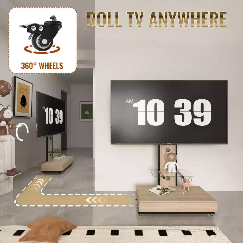 Meuble TV pour téléviseurs de 32 à 75 pouces, chariot TV mobile à hauteur réglable avec tiroir et roulettes pour le salon, la chambre et le bureau - ModernLuxe