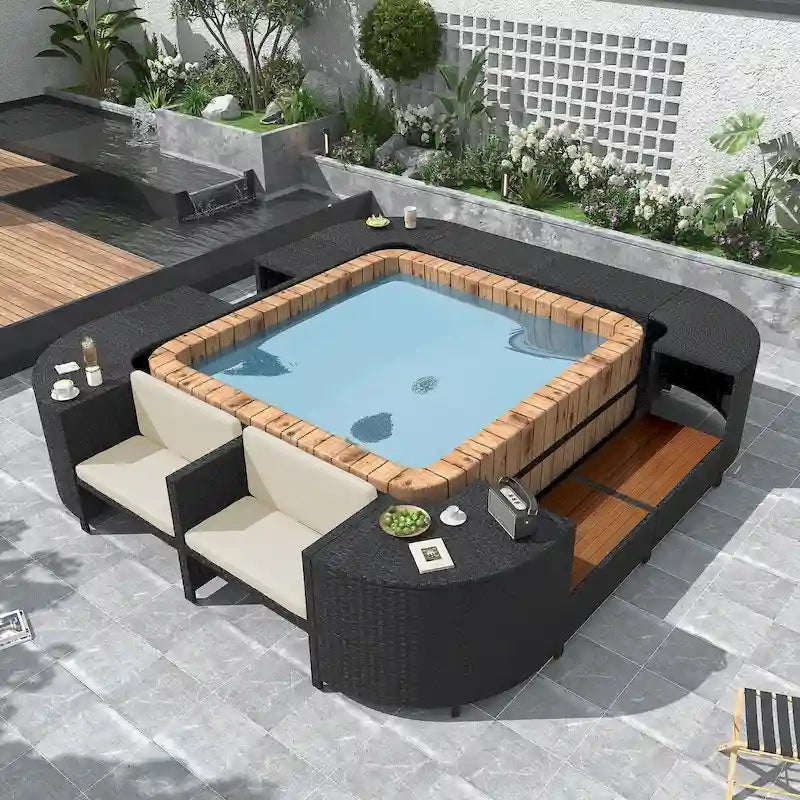 Ensemble de canapé d’angle d’extérieur en rotin, cadre quadrilatéral pour spa
