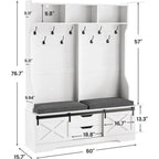 Vestiaire avec banc et rangement pour chaussures, portemanteau avec porte de grange
